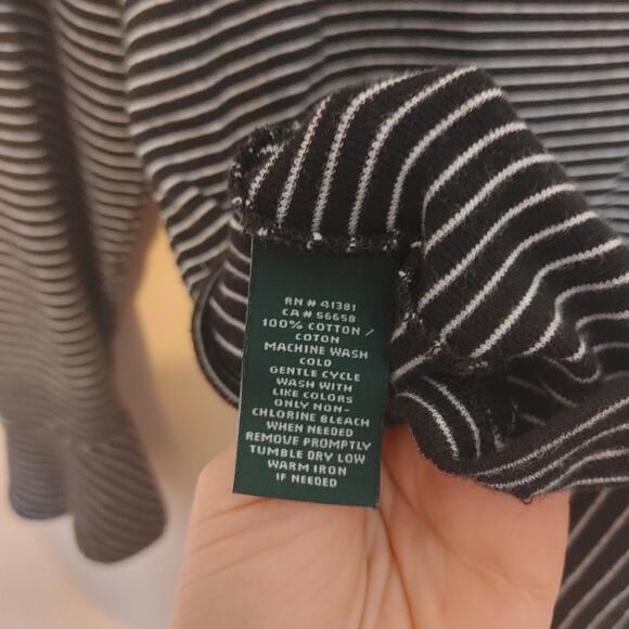 Lauren Ralph Lauren Green Label Size Large L White Black Fanned Sleeve Stripes - Picture 6 of 9